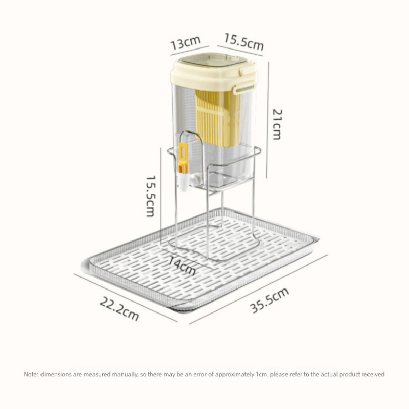 Green Refrigerator Beverage Dispenser with Faucet and Plastic Fruit Filter 3.5L Cold Water Jug includes Metal Stand and Drip Tray Portable Drink Solution for Local Home Use