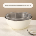 White Stainless Steel Mixing Bowl Set with Colander – Double-Layer Kitchen Basin for Salad, Washing, Mixing & Baking