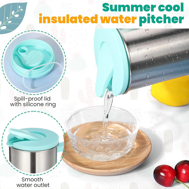 Green 1.8L Stainless Steel Cold Water Pitcher – Large Capacity Jug for Coffee, Juice - Flavour Fushion Cooking Shop