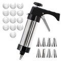 Stainless Steel Cookie Press Maker Kit with 13 Disc Molds and 8 Icing Tips Black Manual Biscuit Machine Set