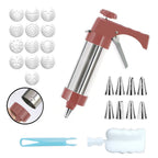 Stainless Steel Cookie Press Maker Kit Red Biscuit Machine with 13