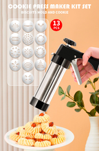 Stainless Steel Cookie Press Maker Kit Red Biscuit Machine with 13