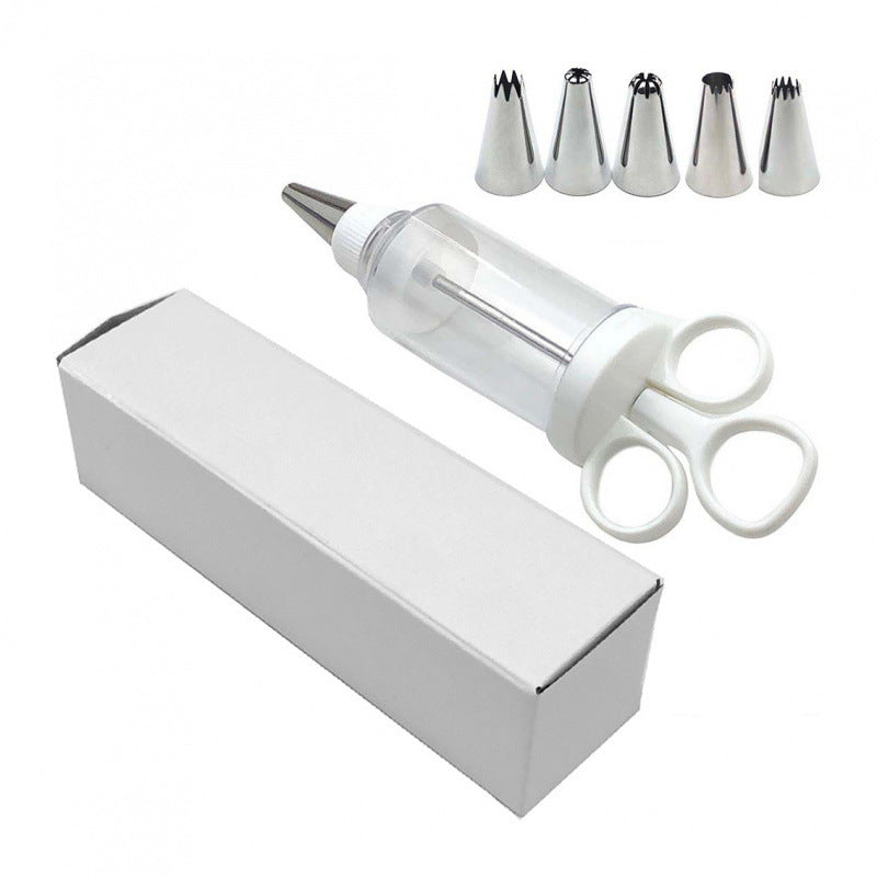Cake Decorating Icing Syringe Gun Set with 5 Stainless Steel Nozzles DIY Cookie Press Baking Tool for Home Kitchen - Flavour Fushion Cooking Shop