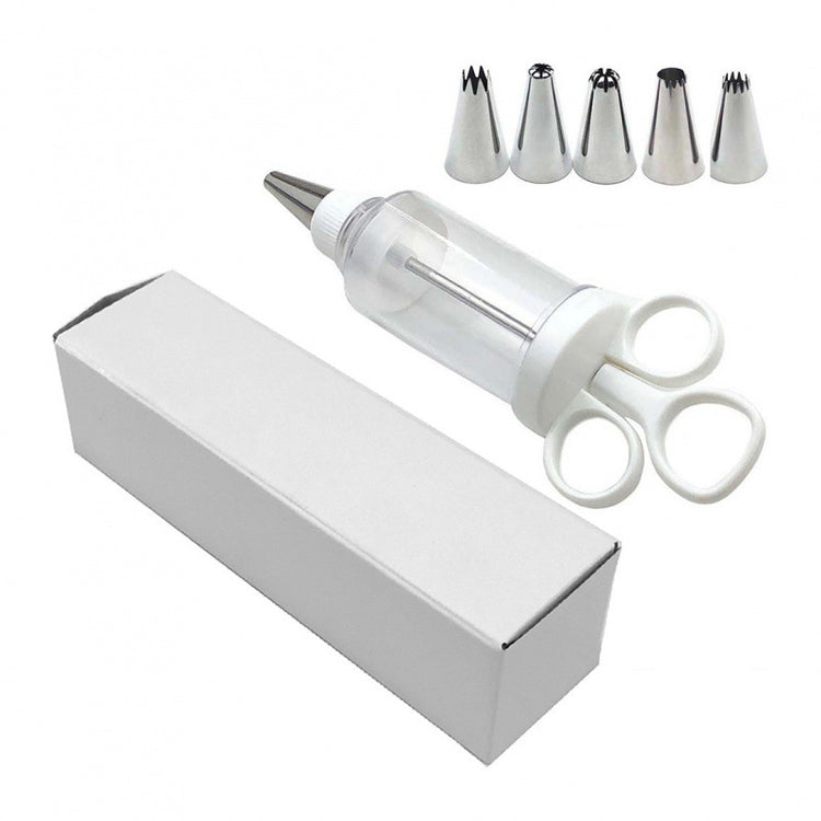 Cake Decorating Icing Syringe Gun Set with 5 Stainless Steel Nozzles DIY Cookie Press Baking Tool for Home Kitchen - Flavour Fushion Cooking Shop