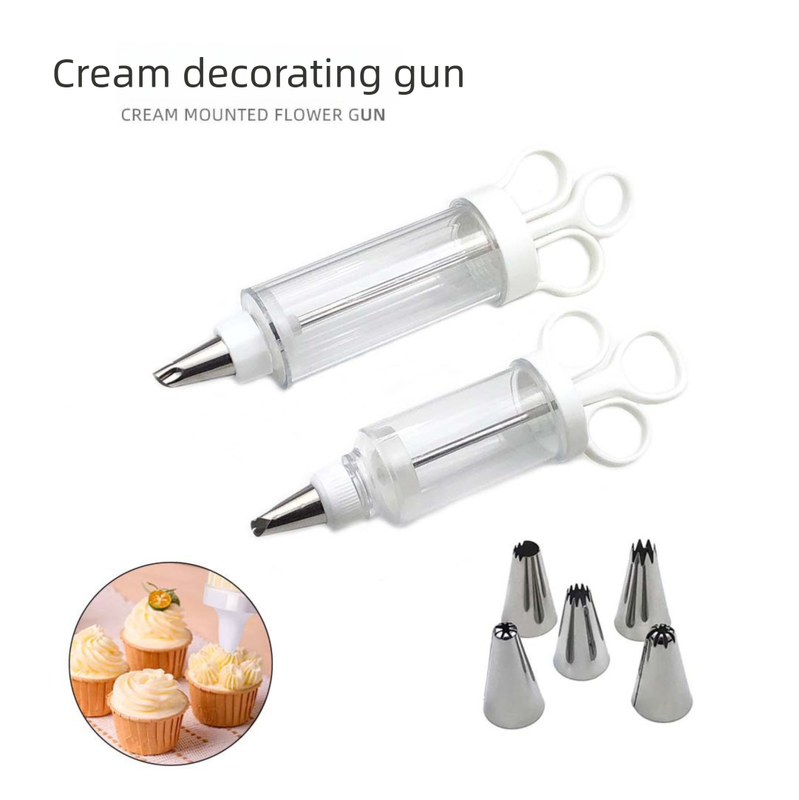 Cake Decorating Icing Syringe Gun Set with 5 Stainless Steel Nozzles DIY Cookie Press Baking Tool for Home Kitchen - Flavour Fushion Cooking Shop