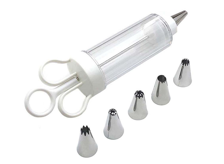 Cake Decorating Icing Syringe Gun Set with 5 Stainless Steel Nozzles DIY Cookie Press Baking Tool for Home Kitchen - Flavour Fushion Cooking Shop