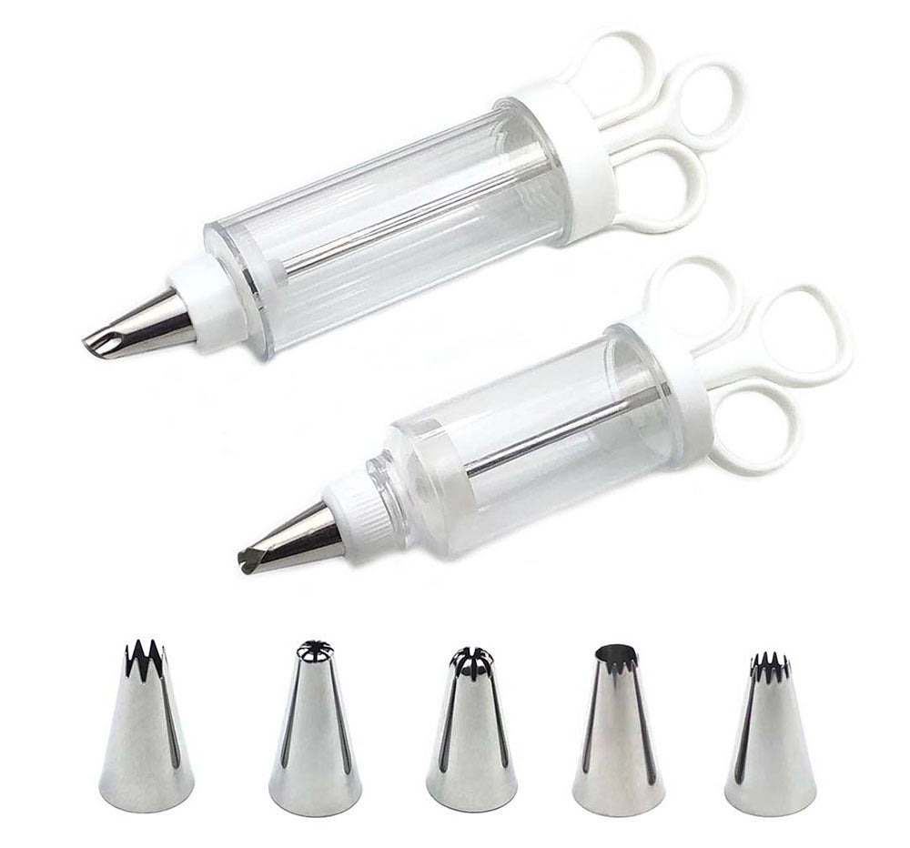 Cake Decorating Icing Syringe Gun Set with 5 Stainless Steel Nozzles DIY Cookie Press Baking Tool for Home Kitchen - Flavour Fushion Cooking Shop