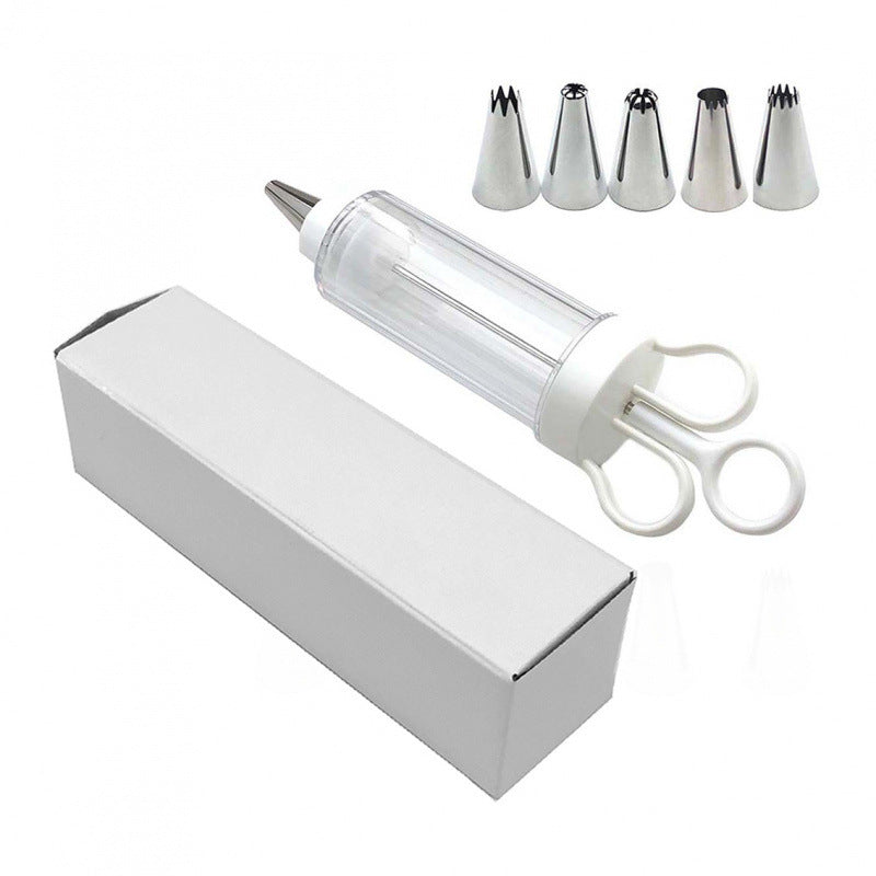 Large Cake Decorating Icing Syringe Gun Set with 5 Stainless Steel Nozzles DIY Cookie Press Baking Tool for Kitchen - Flavour Fushion Cooking Shop