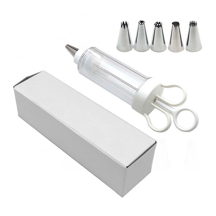 Large Cake Decorating Icing Syringe Gun Set with 5 Stainless Steel Nozzles DIY Cookie Press Baking Tool for Kitchen - Flavour Fushion Cooking Shop