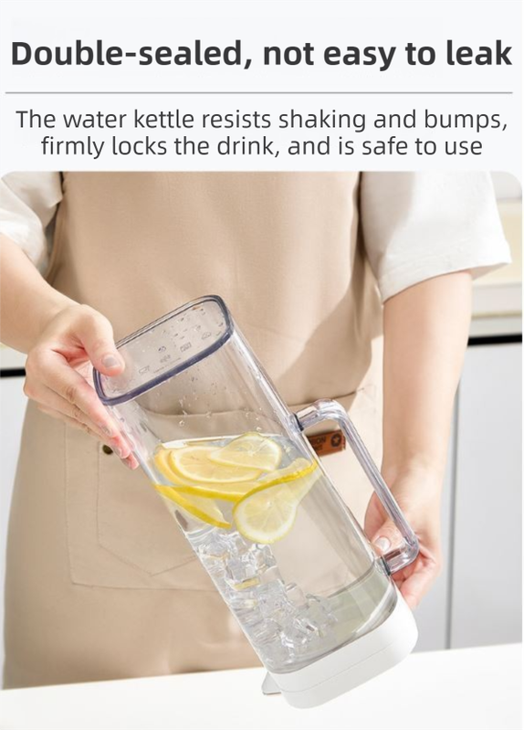 White 2000ML Leak-Proof Flip-Top Cool Water Pitcher for Refrige Door - Cold/Heat-Resistant Stylish Iced Tea Fruit Infuser Kettle