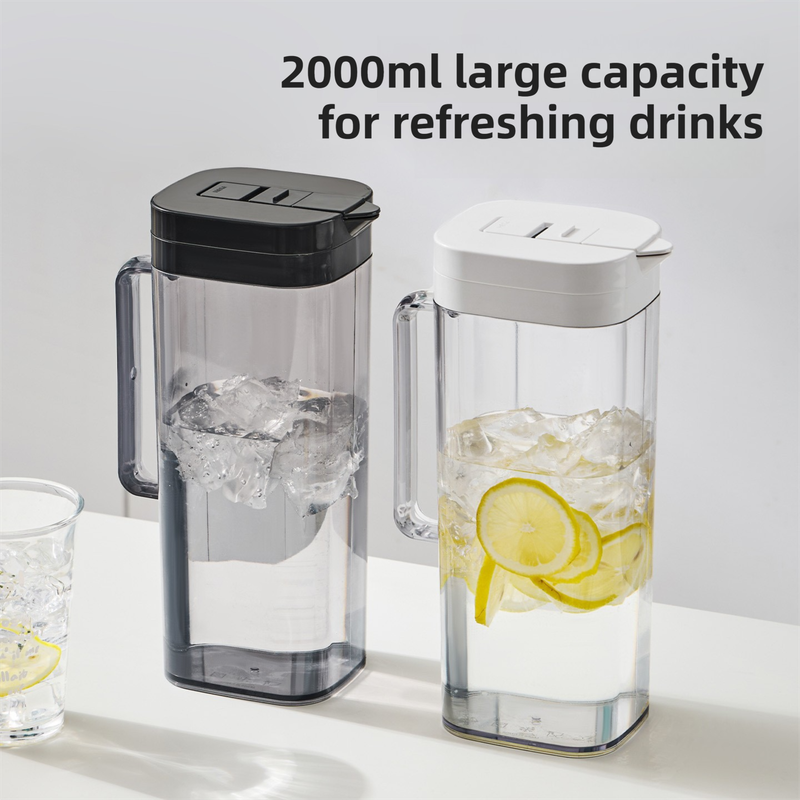 Black 2000ML Leak-Proof Flip-Top Cool Water Pitcher for Refrige Door - Cold/Heat-Resistant Stylish Iced Tea Fruit Infuser Kettle
