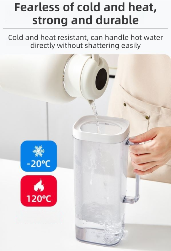 Black 2000ML Leak-Proof Flip-Top Cool Water Pitcher for Refrige Door - Cold/Heat-Resistant Stylish Iced Tea Fruit Infuser Kettle