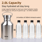 2L Large Capacity Outdoor Sports Adventure Water Bottle - Food-Grade 304 Stainless Steel