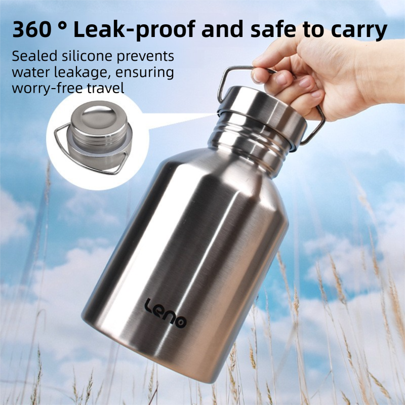 2L Large Capacity Outdoor Sports Adventure Water Bottle - Food-Grade 304 Stainless Steel with Portable Handle & 7cm Wide Mouth
