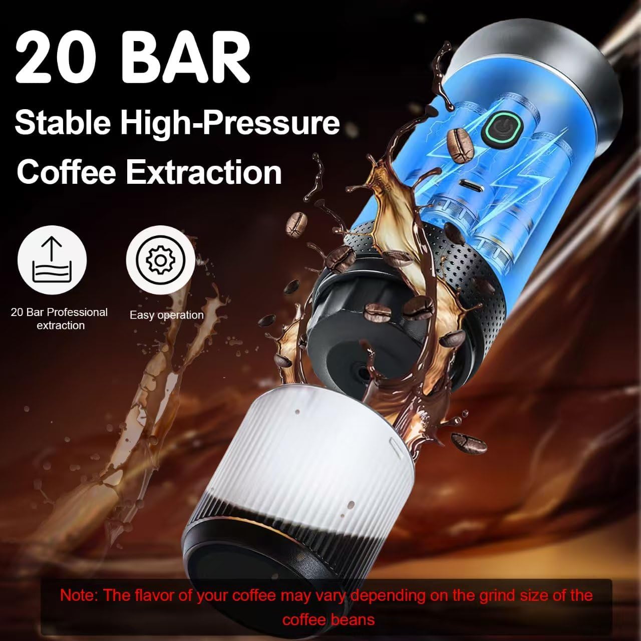 Black 3-in-1 Portable Espresso Maker with Self-Heating and One-Touch Cold Hot Brew - Smart Digital Display & 20Bar High Pressure for Rich Crema
