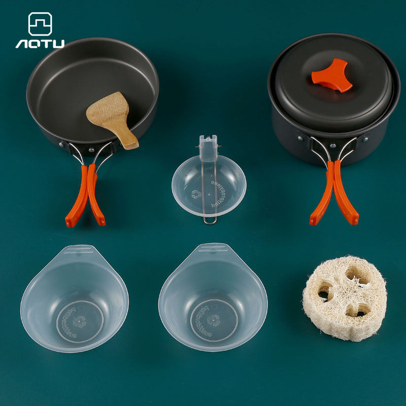 8-Piece Orange Lightweight Outdoor Camping Cookware Set - 1/2 Person Portable High-Efficiency Thermal Cooking Nested Kit