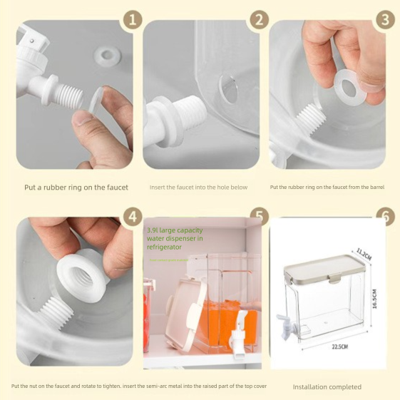 Large Capacity Cold Water Dispenser with Faucet – 22.5×16.5×11.2cm Rectangular Beverage Container for Home Use