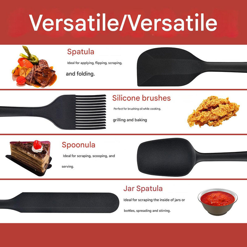 6-Piece Red Silicone Spatula Set – Heat-Resistant, Non-Scratch Kitchen Tools with Integrated Metal Reinforcement, Dishwasher Safe, for Cooking, Mixing, and Baking