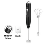 Black Wireless 3-Speed Milk Frother & Egg Whisk USB Rechargeable Foam Maker for Coffee, Cream & Baking