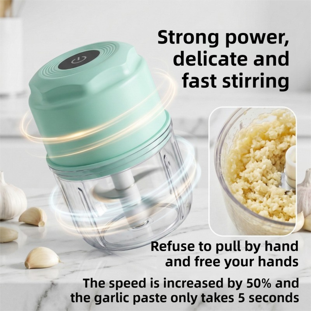 Green Cordless Electric Mini Food Chopper with 316 Stainless Steel Blades - Flavour Fushion Cooking Shop