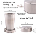 75ML Silver Stainless Steel 6-Section Telescopic Travel Cup with Keychain & Dust-Proof Lid for Outdoor Hiking and Camping