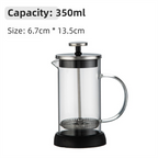 350ML Premium Dual-Layer Borosilicate Glass French Press Coffee Maker with 304 Stainless Steel Lid – High-Density