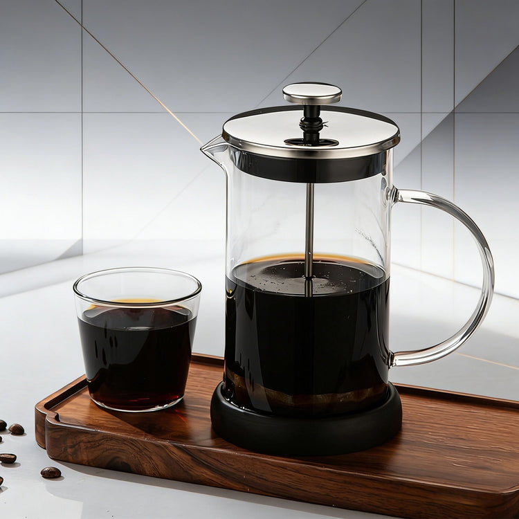 350ML Premium Dual-Layer Borosilicate Glass French Press Coffee Maker with 304 Stainless Steel Lid – High-Density - Flavour Fushion Cooking Shop