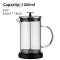 1000ML Premium Dual-Layer Borosilicate Glass French Press Coffee Maker with 304 Stainless Steel Lid – High-Density 3D Filter Mesh Cafetiere, Manual Milk Frother and Tea Infuser Pot