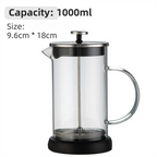 1000ML Premium Dual-Layer Borosilicate Glass French Press Coffee Maker with 304 Stainless Steel Lid – High-Density