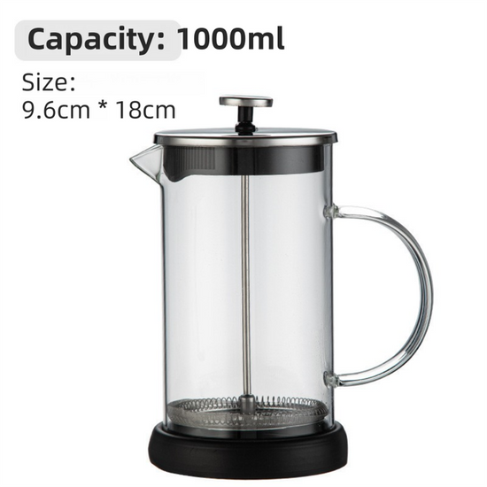 1000ML Premium Dual-Layer Borosilicate Glass French Press Coffee Maker with 304 Stainless Steel Lid – High-Density - Flavour Fushion Cooking Shop