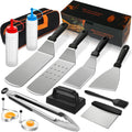 14PCS Stainless Steel BBQ Griddle Tool Kit with Carry Bag, Flat Top Grill Accessories Set for Blackstone and Camp Chef - 4 Grill Spatulas, Tong, Scraper, 2 Oil Bottles and Heart / Round Egg Rings for Outdoor Barbecue