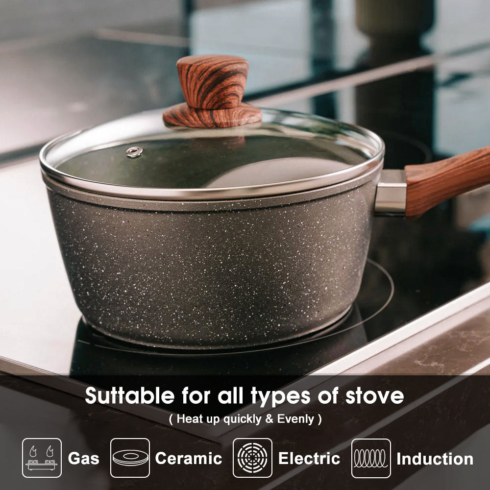 5Pieces Non-Stick Marble Coating Saucepan/Casserole/Fry Pan Cookware Set - Flavour Fushion Cooking Shop