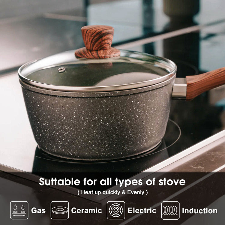 5Pieces Non-Stick Marble Coating Saucepan/Casserole/Fry Pan Cookware Set - Flavour Fushion Cooking Shop