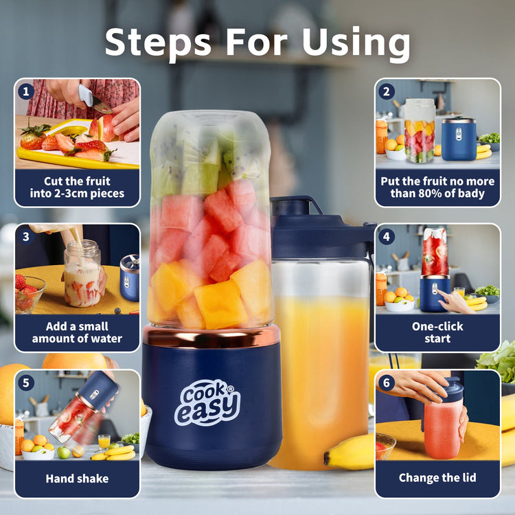 400ml USB-C Rechargeable Portable Juicer with Travel Lid – Personal Blender for Smoothies & Shakes - Flavour Fushion Cooking Shop