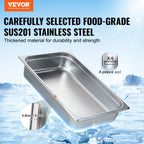 4 Pack Hotel Pans, Full Size Anti-Jam Steam Pan with Lid