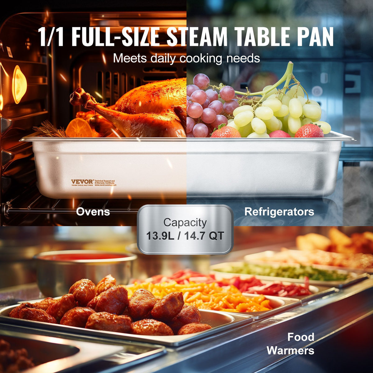 4 Pack Hotel Pans, Full Size Anti-Jam Steam Pan with Lid - Flavour Fushion Cooking Shop