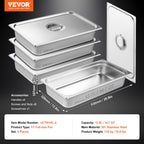 4 Pack Hotel Pans, Full Size Anti-Jam Steam Pan with Lid