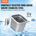 6 Pack Hotel Pans, 1/6 Size Anti-Jam Steam Pan, 0.8mm Thick Stainless