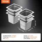 6 Pack Hotel Pans, 1/6 Size Anti-Jam Steam Pan, 0.8mm Thick Stainless
