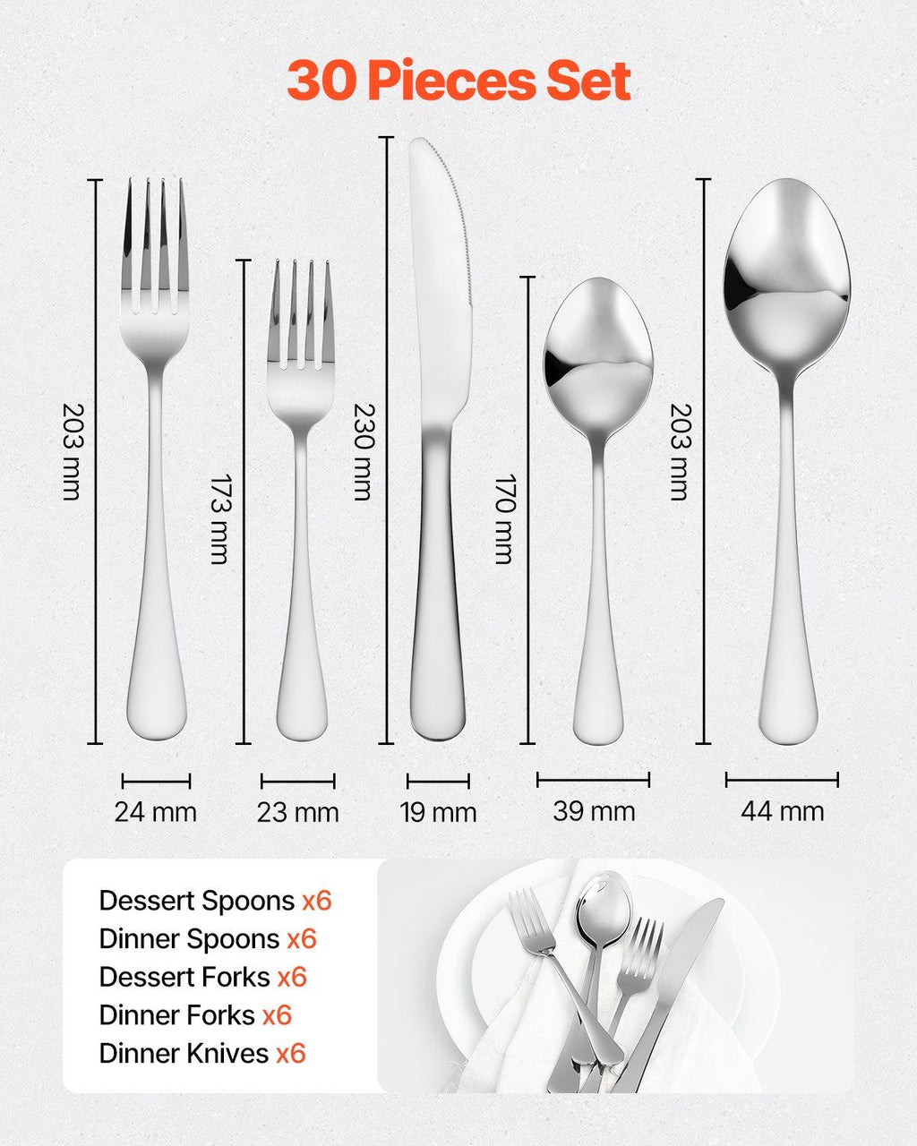 30-Piece Silverware Set, Food-Grade Stainless Steel Flatware Utensils, Mirror Finished Cutlery Set, Dishwasher Safe Eating Tableware for Kitchen Home, Service for 6, Include Knife Fork Spoon