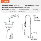 Commercial Faucet with Pre-Rinse Sprayer, 47" Height, 8" Center, 12" Swing Spout