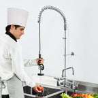 Commercial Faucet with Pre-Rinse Sprayer, 47" Height, 8" Center, 12" Swing Spout