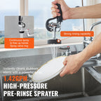 Commercial Faucet with Pre-Rinse Sprayer, 21" Height, 8" Center, 12" Swing Spout