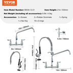 Commercial Faucet with Pre-Rinse Sprayer, 21" Height, 8" Center, 12" Swing Spout