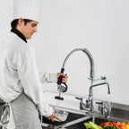 Commercial Faucet with Pre-Rinse Sprayer, 21" Height, 8" Center, 12" Swing Spout