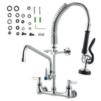 Commercial Faucet with Pre-Rinse Sprayer, 21" Height, 8" Center, 12" Swing Spout