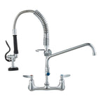 Commercial Faucet with Pre-Rinse Sprayer, 21" Height, 8" Center, 12" Swing Spout