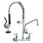 Commercial Faucet with Pre-Rinse Sprayer, 21" Height, 8" Center, 12" Swing Spout