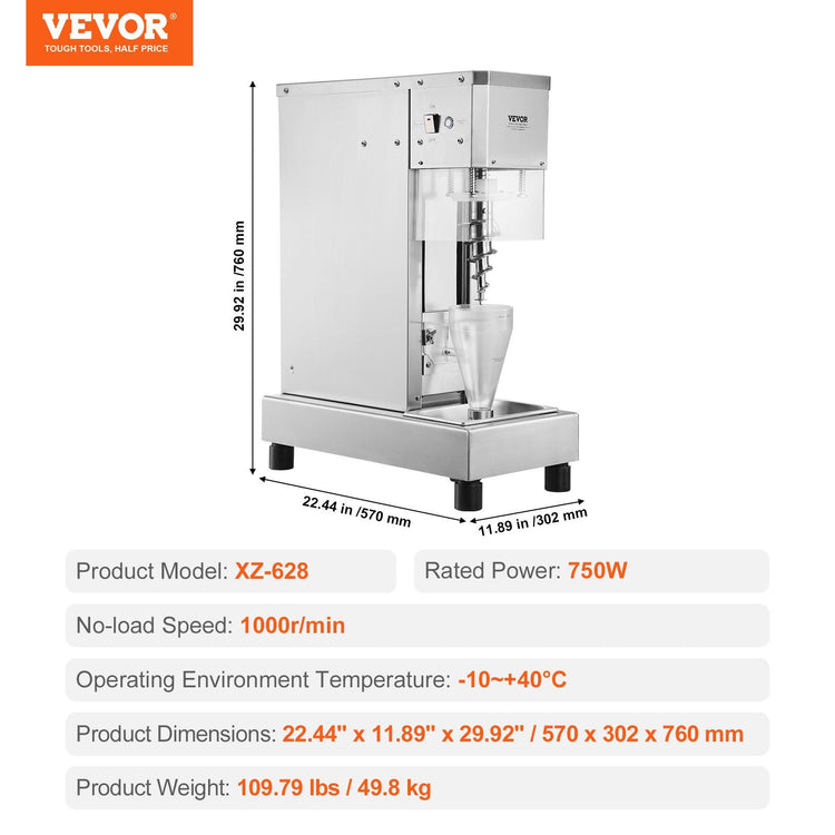 Ice Cream Blender, 750W High-Speed Ice Cream Maker Mixer Stir Machine 1740RPM - Flavour Fushion Cooking Shop