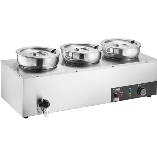 Electric Soup Warmer, Three 7.4QT Stainless Steel Round Pot, 1200W - Flavour Fushion Cooking Shop